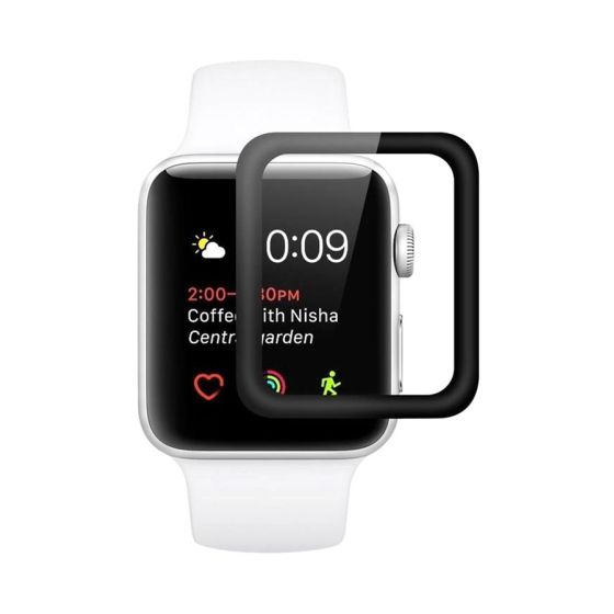 3D Tempered Glass Screen Protector for Apple Watch Series 3, 38mm - Transparent and Black