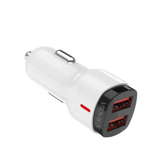 Vidvie Car Charger With Lightning Cable, 2.4A, 2 Ports, White - CC06i