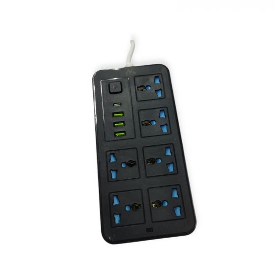 Elmaghraby Power Strip, 6 Ports, 4 USB Ports, 2500 Watt - Black
