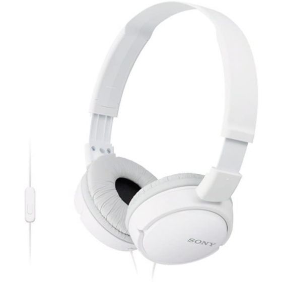 Sony On Ear Wired Headphones With Microphone, White - MDR-ZX110AP