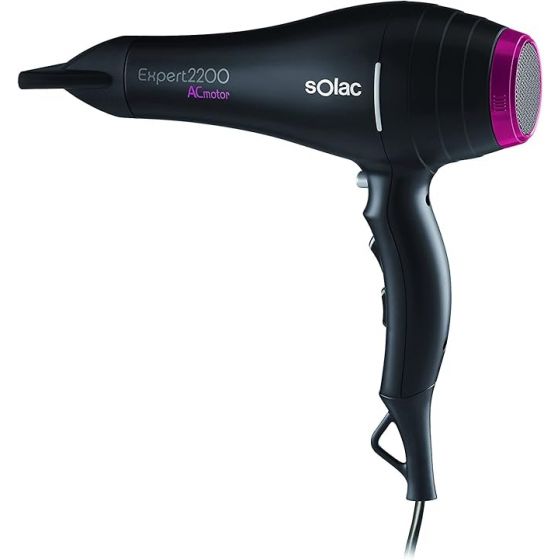 Solac Expert Hair Dryer with Attachments, 2200 watt, 3 Temperatures, black - SP7151