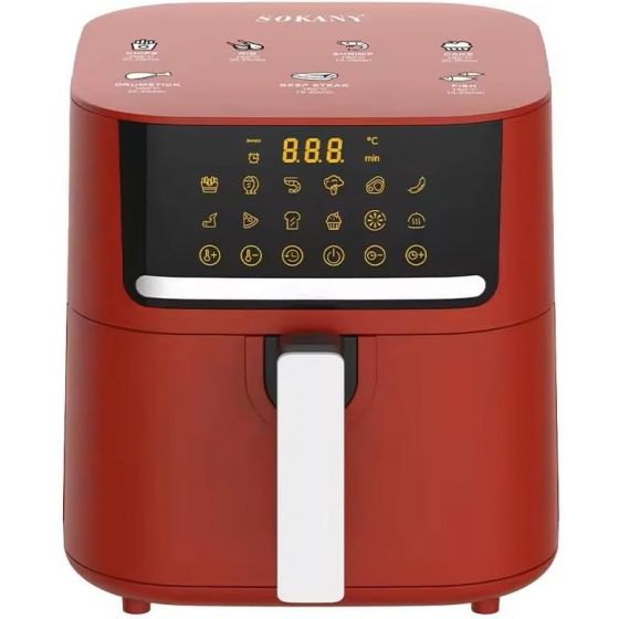Sokany Digital Air Fryer, 6.5 Liters, 1800 Watt, Red - SK-10046