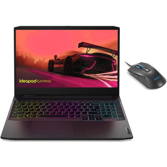 Lenovo IdeaPad Gaming 3 82K200QGAX Laptop, AMD Ryzen 5 5600H, 15.6 Inch,  512GB SSD, 16GB RAM, NVIDIA RTX 3060 6GB GDDR6 Graphics, Dos, Black, with Gaming RGB Mouse