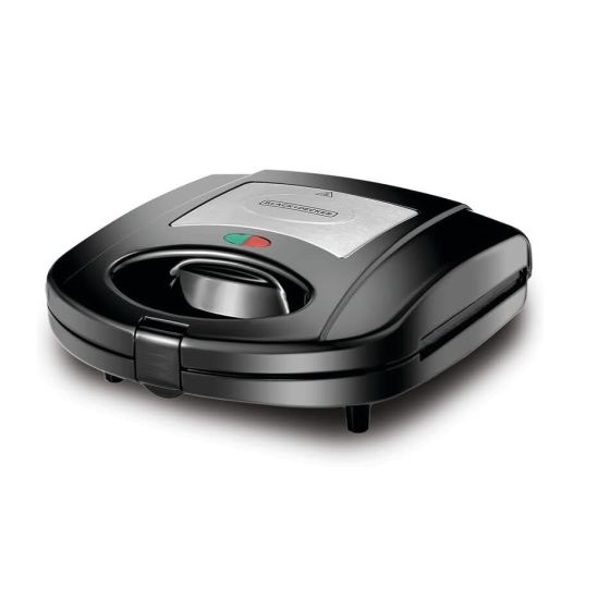 ساندوتش ميكر وشواية بلاك + ديكر 2 في 1، بقوة 780 وات، اسود وفضي - TS2120-B5