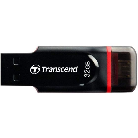 Transcend JetFlash 340 Dual USB Flash Drive, 32GB - Black Red