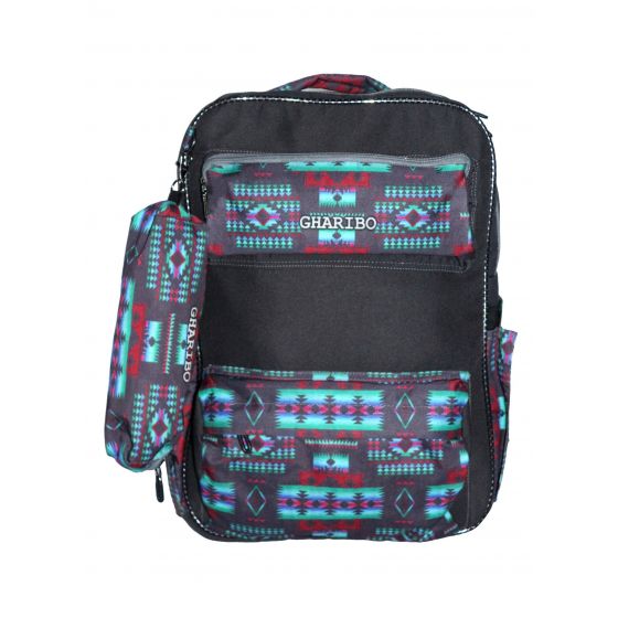 Gharibo Bags School Backpack With Pencil Case For Kids, Motif Pattern - Grey