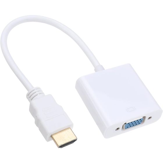 كابل محول بكابل صوت 3.5 ملم HDMI ذكر الي VGA انثي - ابيض