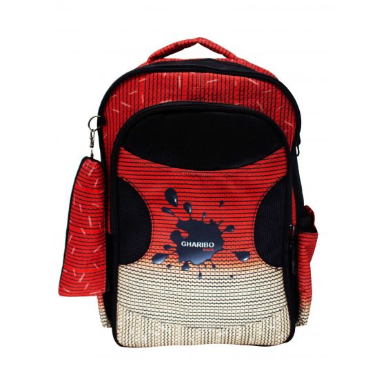 Gharibo Bags School Backpack With Pencil Case for Kids, Color Splash Pattern - Red