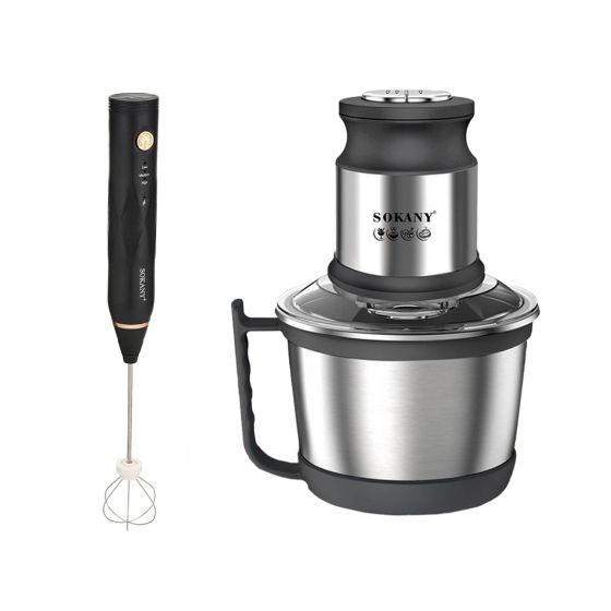 Sokany Mini Chopper and Blender with Steel Body, 800 Watt, 3 Liter, Silver and Black -SK-7027, Rechargable Milk Frother, Black- sk-201a