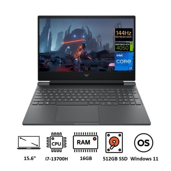 HP Victus fa1111ne Gaming Laptop, Intel Core i7-13700H, 512GB SSD, 16GB DDR4 RAM, 15.6 Inch, FHD IPS 144Hz Display, NVIDIA GeForce RTX 4050 6GB, Windows 11 - Mica Silver