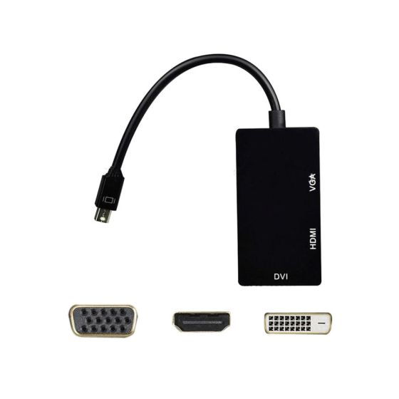 3 in 1 DisplayPort to DVI, VGA and HDMI adapter - Black