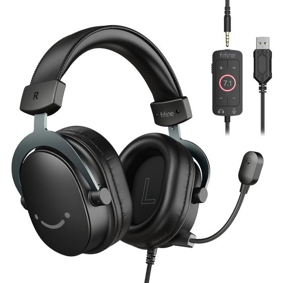 FIFINE H9 Wired Gaming Headset with Microphone for Multi Devices, 7.1 surround sound - Black