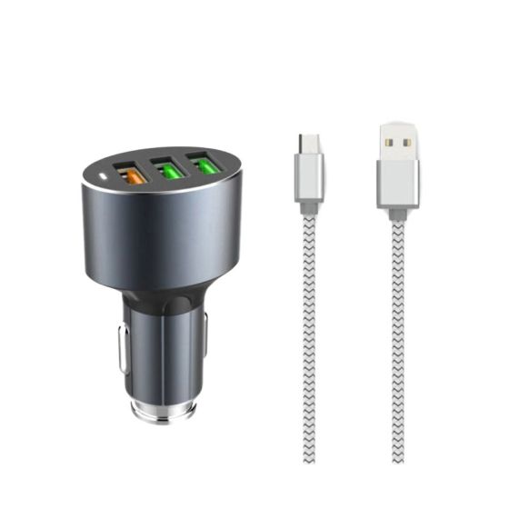 شاحن سيارة لدنيو 3 في 1 مع كابل مايكرو USB، متعدد الألوان - C703Q