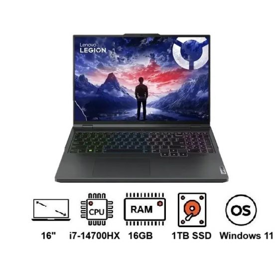 Lenovo Legion Pro 5 16IRX9 Gaming laptop, 16 Inch WQXGA, Intel Core i7-14700HX, 1TB SSD, 16GB RAM, Nvidia GeForce RTX 4070 8GB, Windows 11 - Onyx Grey