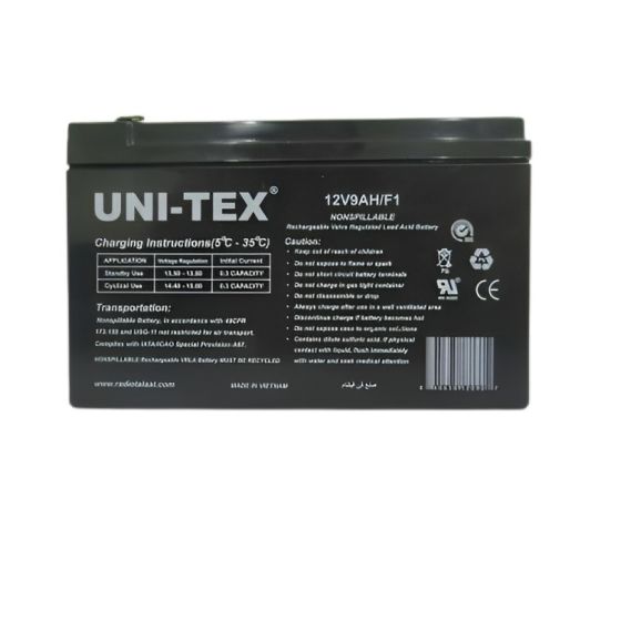 بطارية حمضية قابلة للشحن يونيتكس قابلة للشحن، 12 فولت، اسود - 12V9AH-F1