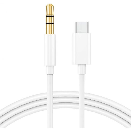 Type C USB-c to 3.5mm Male Audio Jack Aux Cable Adaptor 80cm compatible with Stereo Audio Cord Car Aux & mobile phone Samsung Galaxy, Google Pixel, OnePlus, iPad, huawei, Xiaomi - White