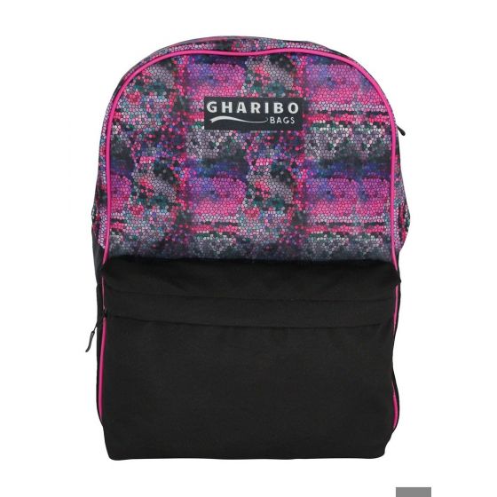 Gharibo Bags School Backpack for Girls, Mosaic Pattern - Purple and Black