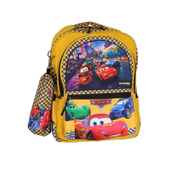 Gharibo Bags School Backpack With Pencil Case For Boys, Cars Pattern - Yellow