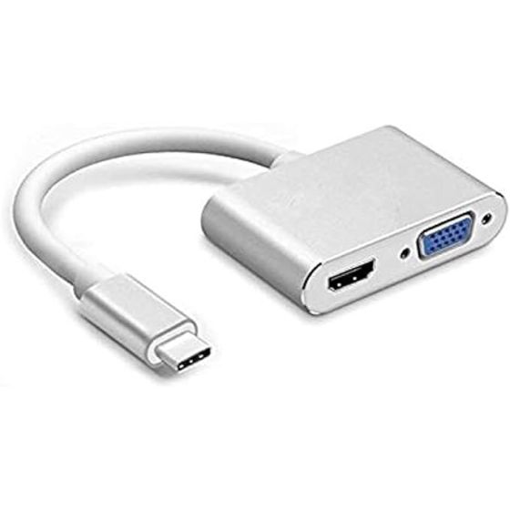 موزع USB-C إلى HDMI وVGA، لأجهزة بمنفذ C - فضي