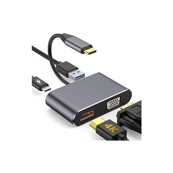 موزع USB 4 في 1، مع 4K HDMI - اسود