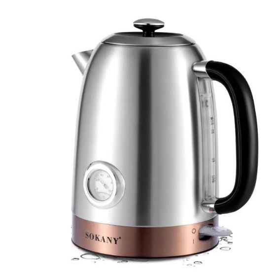 Sokany Electric Kettle, 1.7 Liter, 2200 Watt, Silver - Sk-1031
