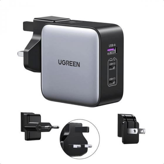 Ugreen Nexode Wall Charger, 65 Watt, 3 USB Ports, Black - CD296