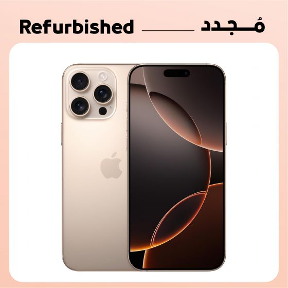 ابل ايفون 16 برو ماكس مجدد، سعة 256 جيجا، 8 جيجا رام، شبكة 5G، ديزرت تيتانيوم - فئة دايموند - ضمان 12 شهر