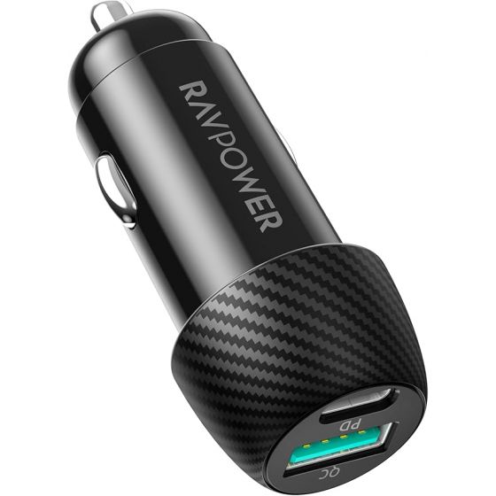 RAVPower Car Charger, 49 Watt, 2 USB Ports, Black - RP-VC030