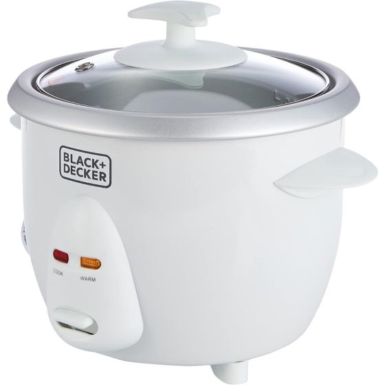 Black + Decker Rice Cooker with Attachments, 0.6 Liters, 2.5 Cups, 350W, White - RC650-B5