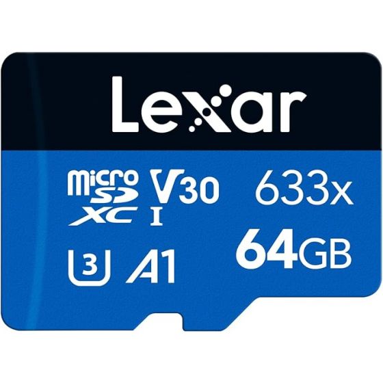 كارت ميموري مايكرو SDXC ليكسار فئة 10 633x، سعة 64 جيجا، اسود وازرق - LMS0633064G-BNNAA