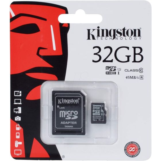 Kingston MicroSDHC Class 10 UHS-I Memory Card with Adapter, 32GB, Black - SDC10G2-32GB