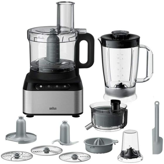 Braun PurEase 12 in 1 Food Processor, 800 Watt, Silver and Black - FP 3235 SI