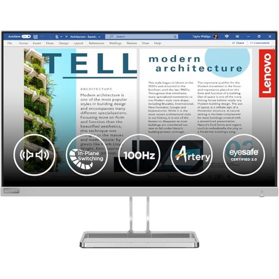 Lenovo L-Series L27i-40 27 Inch FHD IPS Ultraslim Monitor, 100Hz, ‎Cloud Grey - 67ABKAC4IN