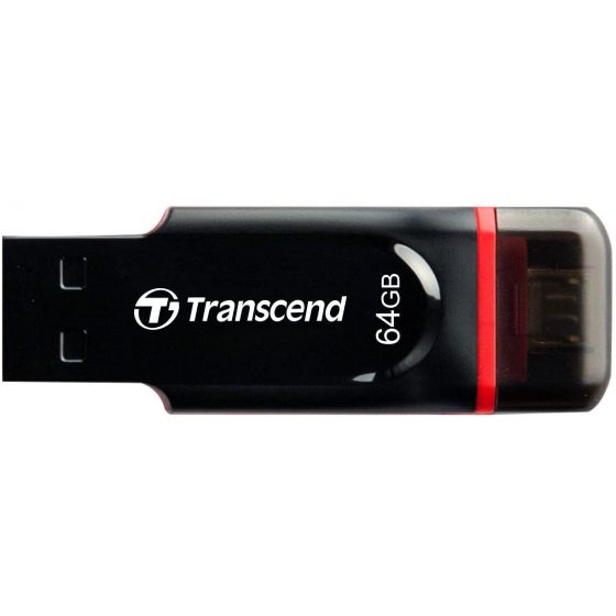 Transcend JetFlash 340 Dual USB Flash Drive, 64GB - Black Red