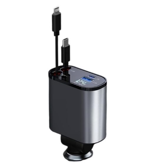 شاحن سيارة ترومارك، 120 وات، 2 منفذ USB، اسود ورمادي - Atx7036