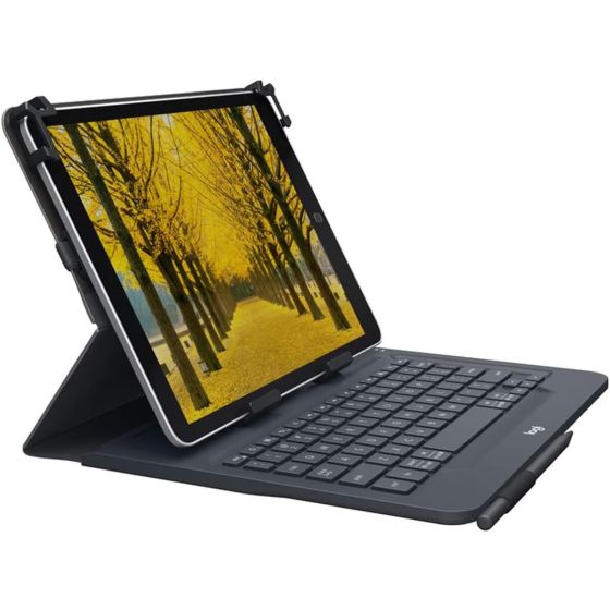 Logitech Universal Folio Case with Integrated Bluetooth Keyboard and Stylus Pen for 9 to 10 Inch Tablets - Black