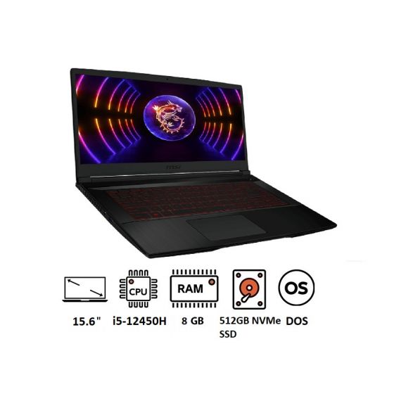 لاب توب جيمنج ام اس اي ثن GF63 12UCX، انتل كور  i5-12450H، هارد 512 جيجا NVMe PCIe Gen4، رام 8 جيجا، شاشة مقاس 15.6 بوصة بدقة FHD بمعدل تحديث 144 هرتز، كارت شاشة نفيديا جي فورس RTX 2050 سعة 4 جيجا، فري دوس - اسود
