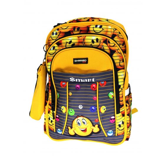 Gharibo Bags School Backpack With Pencil Case For Girls, Emoji Pattern - Yellow