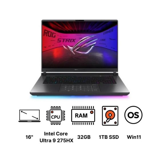 ASUS ROG Strix G16 G615LR-VG132W - 90NR0LR2-M005L0 Gaming Laptop, Intel Core Ultra 9 275HX, 1TB SSD, 32GB RAM, 16 Inch, FHD Plus, WUXGA, 165Hz, Nvidia GeForce RTX 5070Ti 12GB, Windows 11 - Eclipse Grey