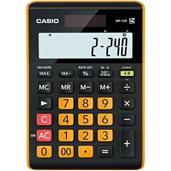 Casio Mini Digital Desktop Calculator, Orange and Black - MP-12r-W-DC 