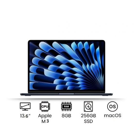 Apple MacBook Air M3 chip with 8‑core CPU, 8‑core GPU, 16‑core Neural Engine, 256GB SSD, 8GB RAM, MacOS - 13.6 Inch, Midnight Black