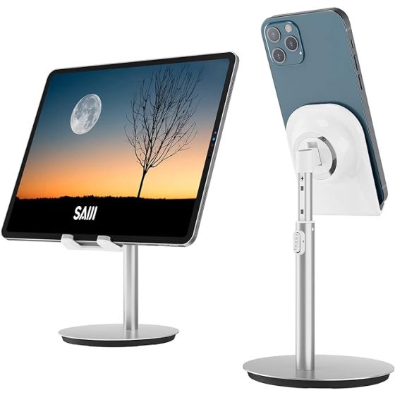Saiji Adjustable Aluminum Phone and Tablet Stand - Silver