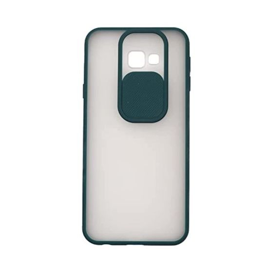 Stratg Back Cover with Camera Slider for Samsung Galaxy J4 Plus - Transparent and Dark Green