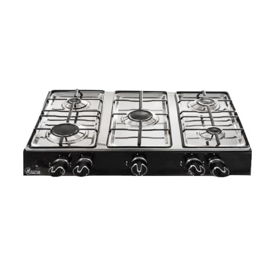 Long Life Freestanding Gas Stove, 5 Burners - Black and Silver