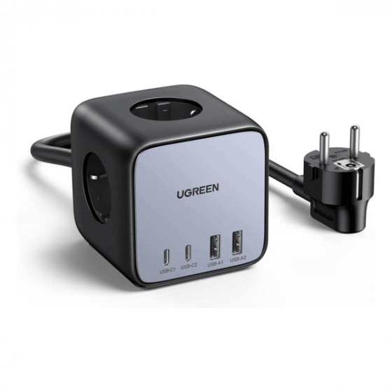 Ugreen Desktop Charger, 65 Watt, 4 USB Ports and 3 Outlets, Black - CD268