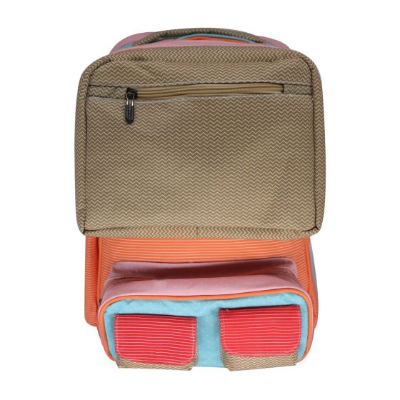 Gharibo Bags School Backpack For Girls, Stripe Pattern - Beige and Orange