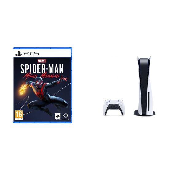 Sony PlayStation 5, 1 Wireless Controller, White - CFI-1016A01 MEE, with Marvel Spider-man Miles Morales for PlayStation5