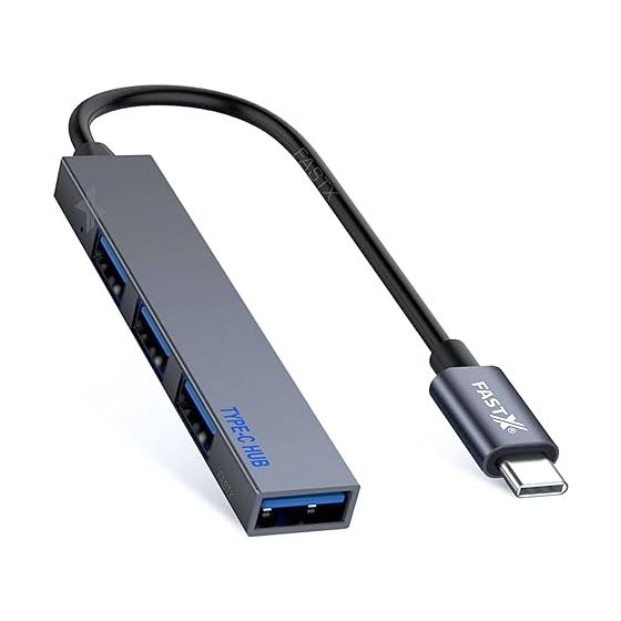 موزع USB فاست اكس 4 في 1، رمادي - FX 4 port usb hub Grey