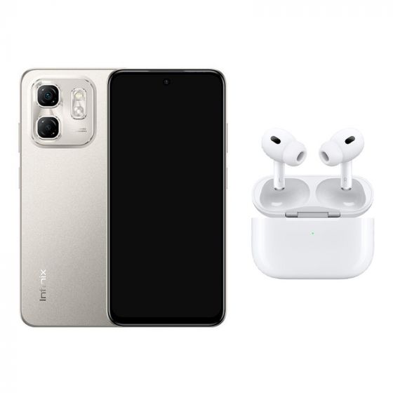 Infinix Hot 50i, 128GB, 6GB RAM, 4G, Dual SIM - Gray with Ridingtone AirPods Pro 2nd Generation Earbuds - White
