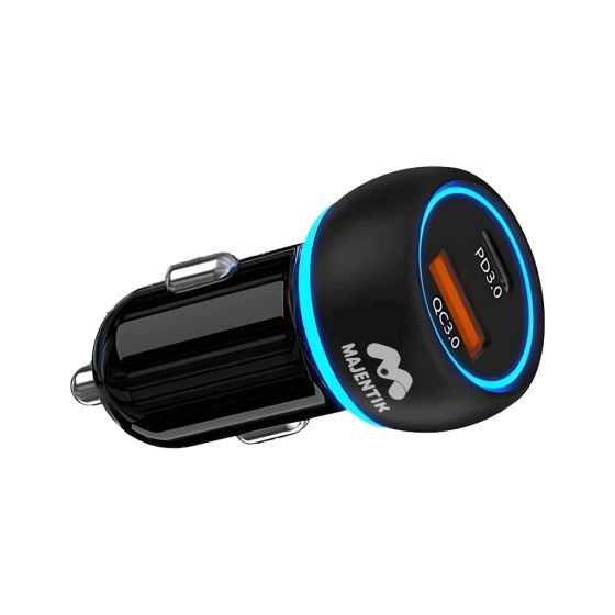 Majentik Car Charger, 60 Watt, 2 Ports, Type-C, Black - M-CC01